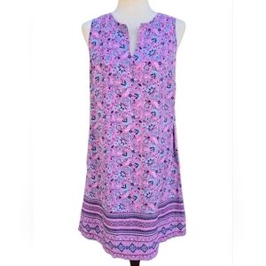 J. Jill Love Linen Floral Shift Dress Sleeveless Pockets Pink Blue Small